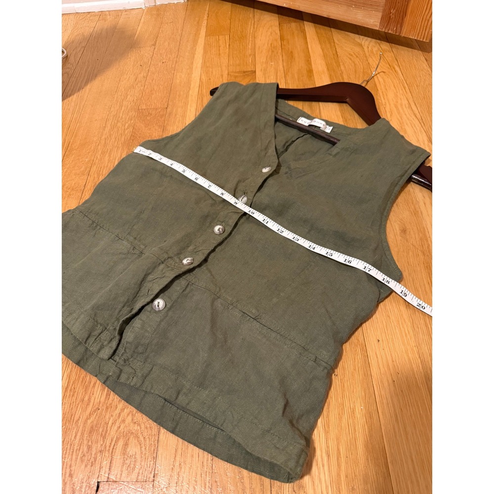 Cut Loose Womens Olive Green 100% Linen Button Front Cinch Back Vest Size M USA - Picture 8 of 9